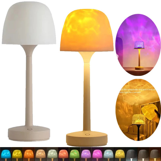 Lampă de masă în formă de ciupercă cu proiecție de undă de apă