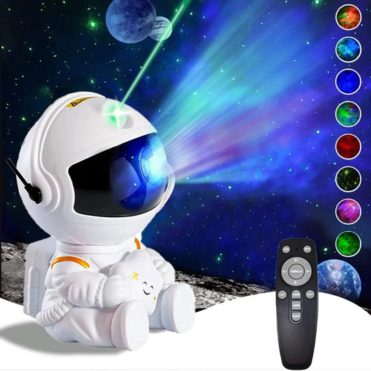 Proiector de stele, astronaut șezând, galaxie, lumină de noapte