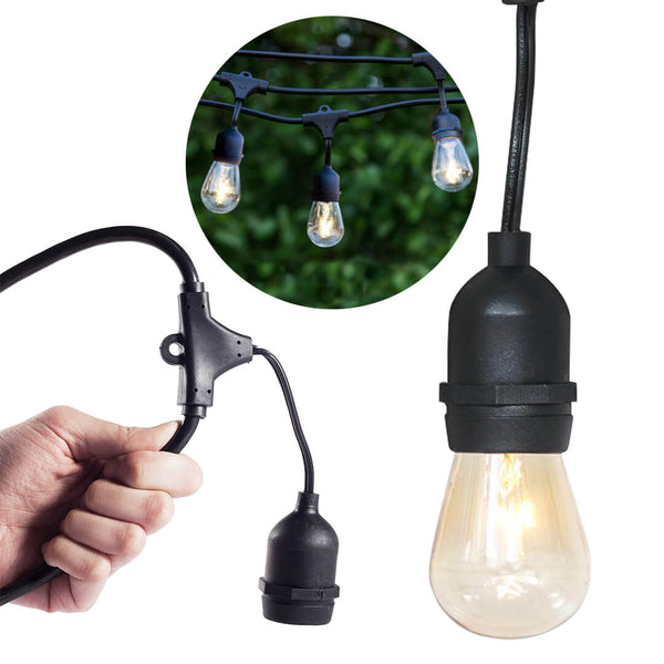 Linie de becuri decorative impermeabile, cu 15 becuri LED E27, 14,6 m, alb cald